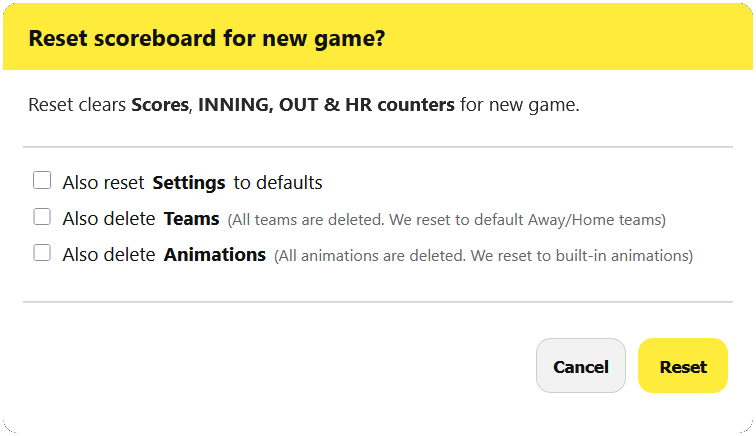 Reset options