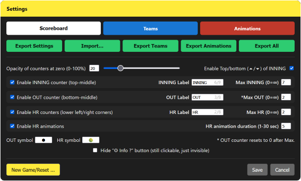 Settings screenshot